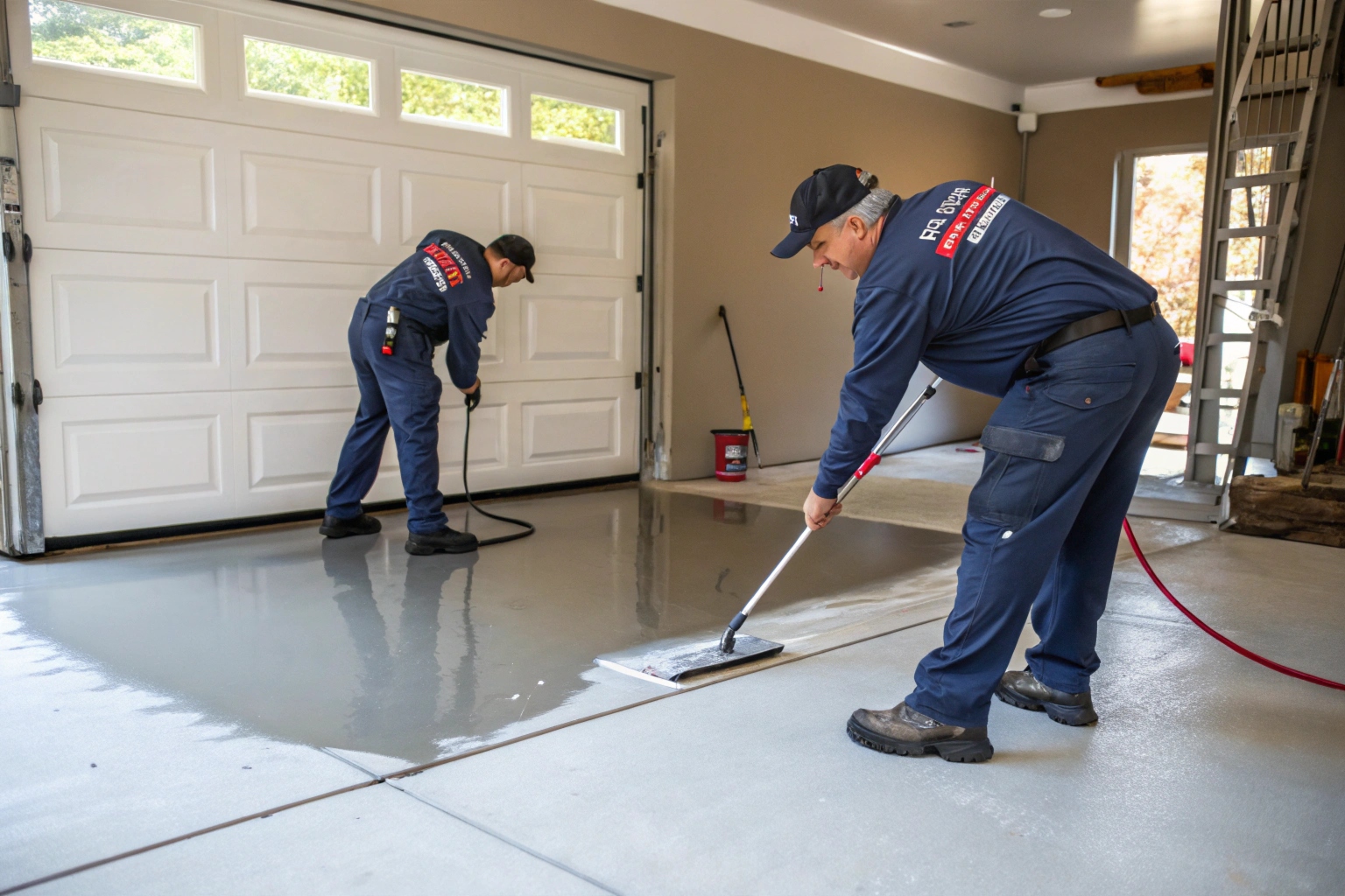 ShireBond installers applying epoxy coating to a Sutherland Shire garage floor