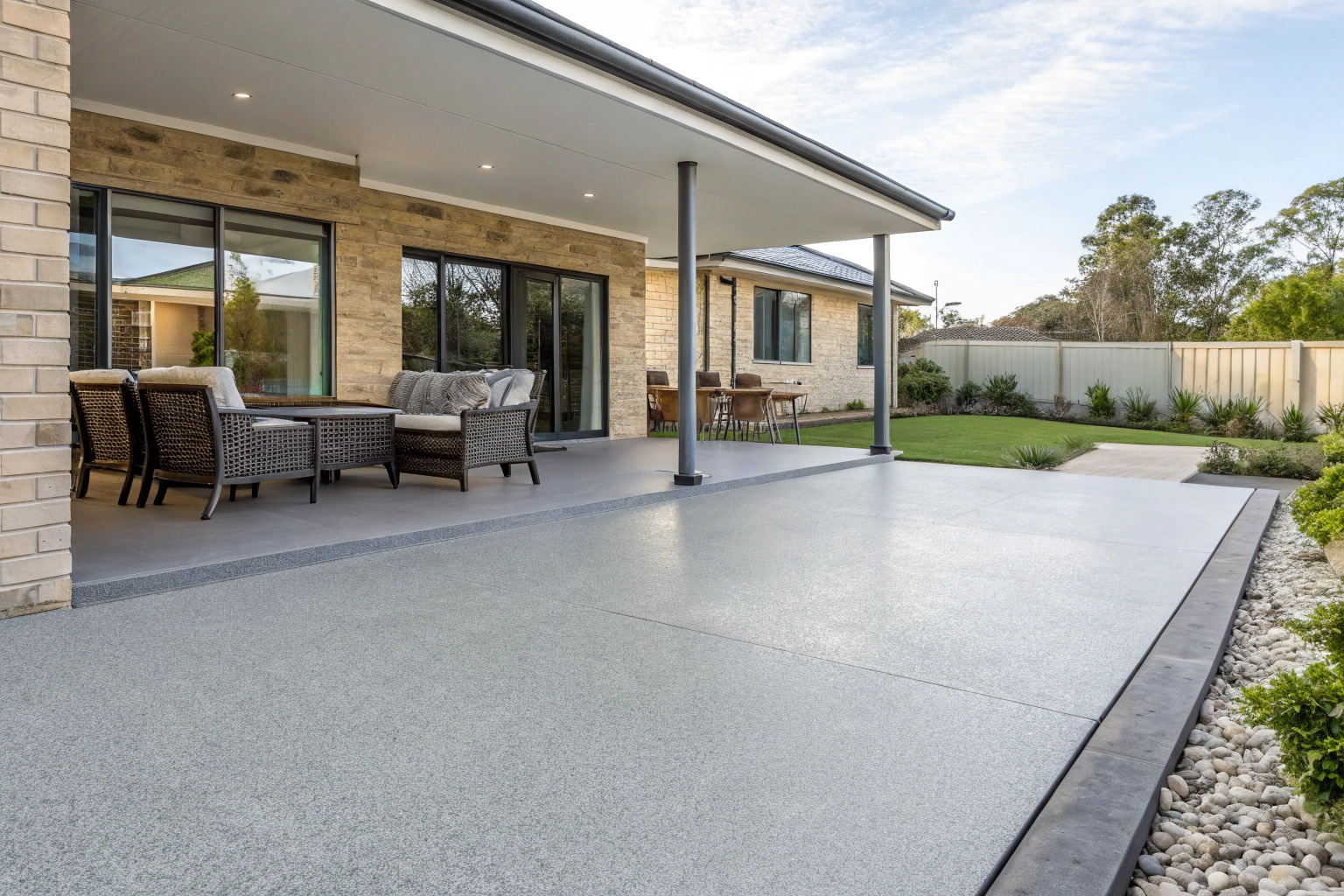 Coordinated garage and alfresco epoxy flooring at a new-build Barden Ridge home