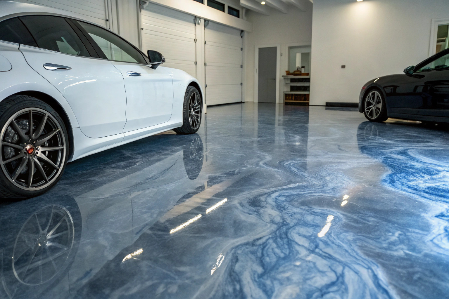 Metallic epoxy showroom-grade garage floor in Barden Ridge