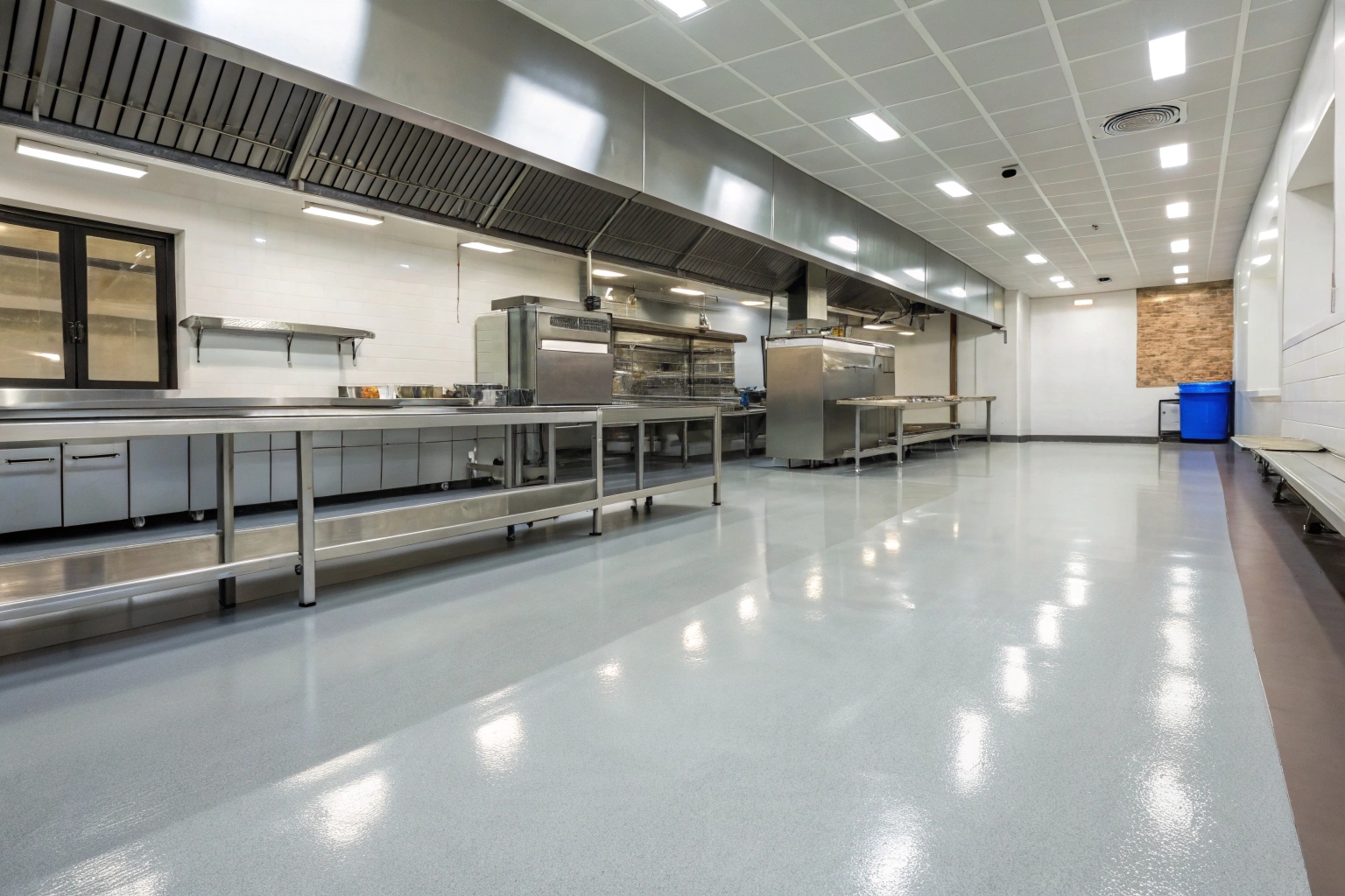 Seamless epoxy kitchen flooring installed in a Cronulla Street café