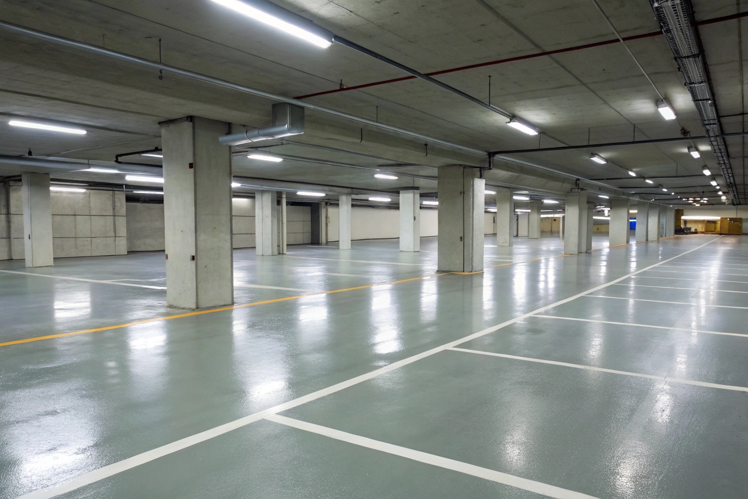 Epoxy-coated basement carpark floor in a Cronulla strata apartment building