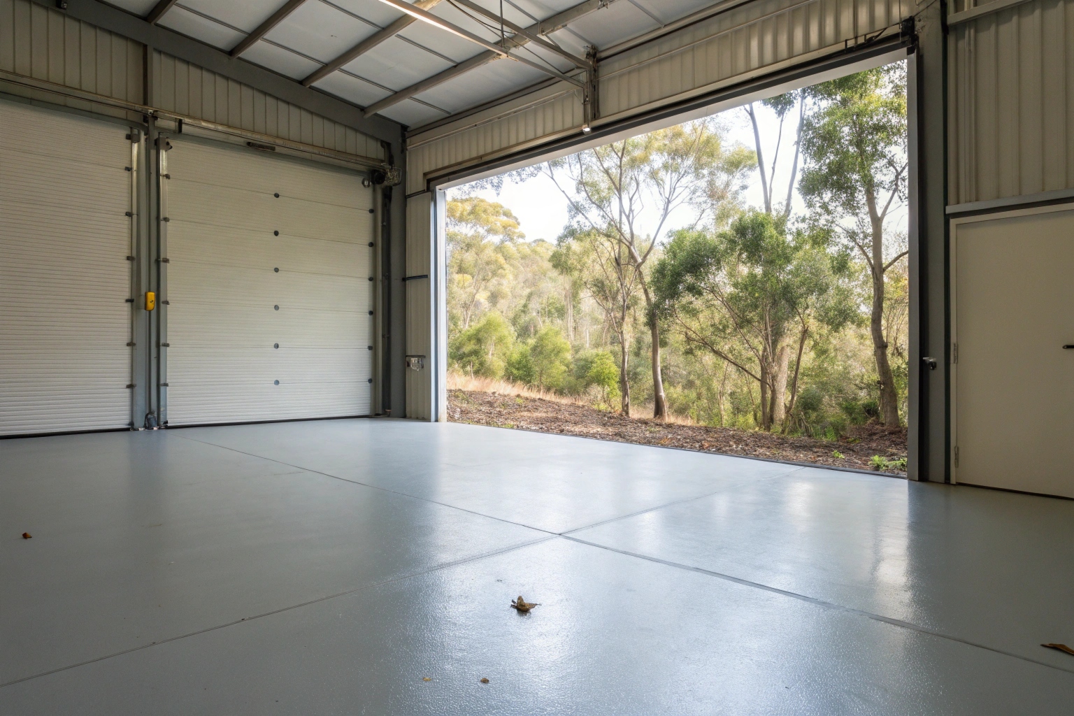 Epoxy garage floor in an Engadine home backing onto Royal National Park bushland