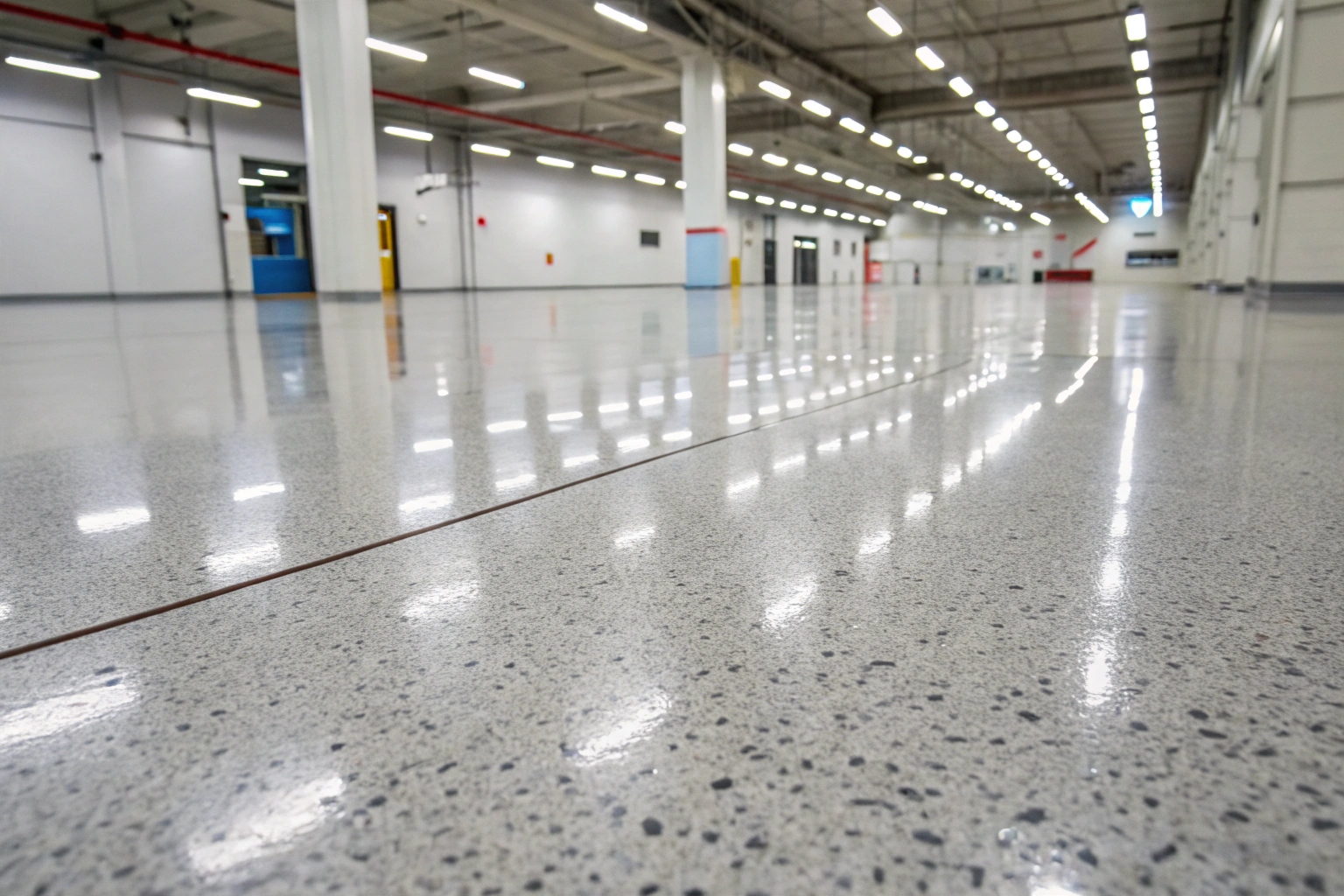 Decorative flake epoxy floor finish installed in a Sutherland Shire commercial space