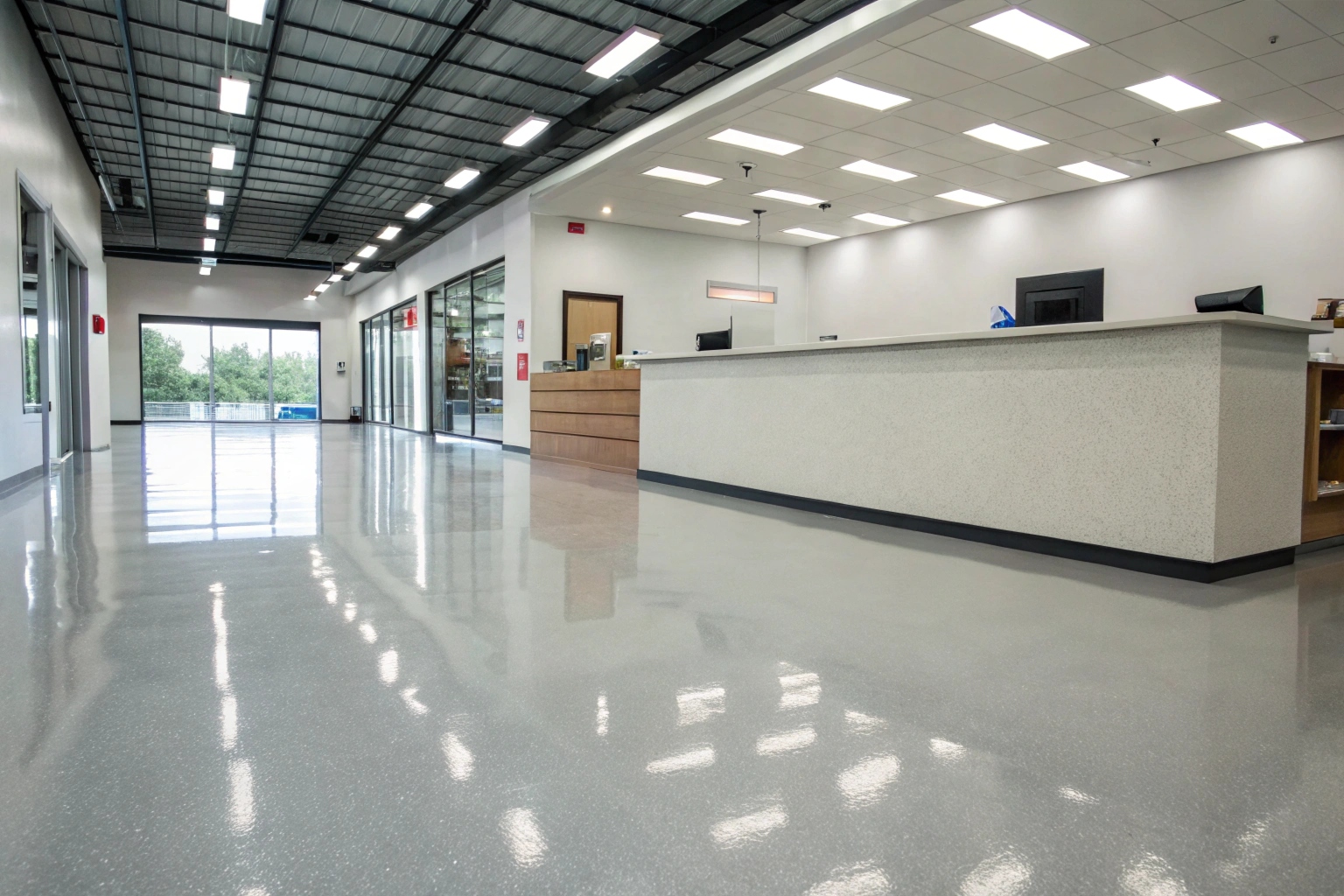 Commercial epoxy flooring installed for a business near Sutherland Station