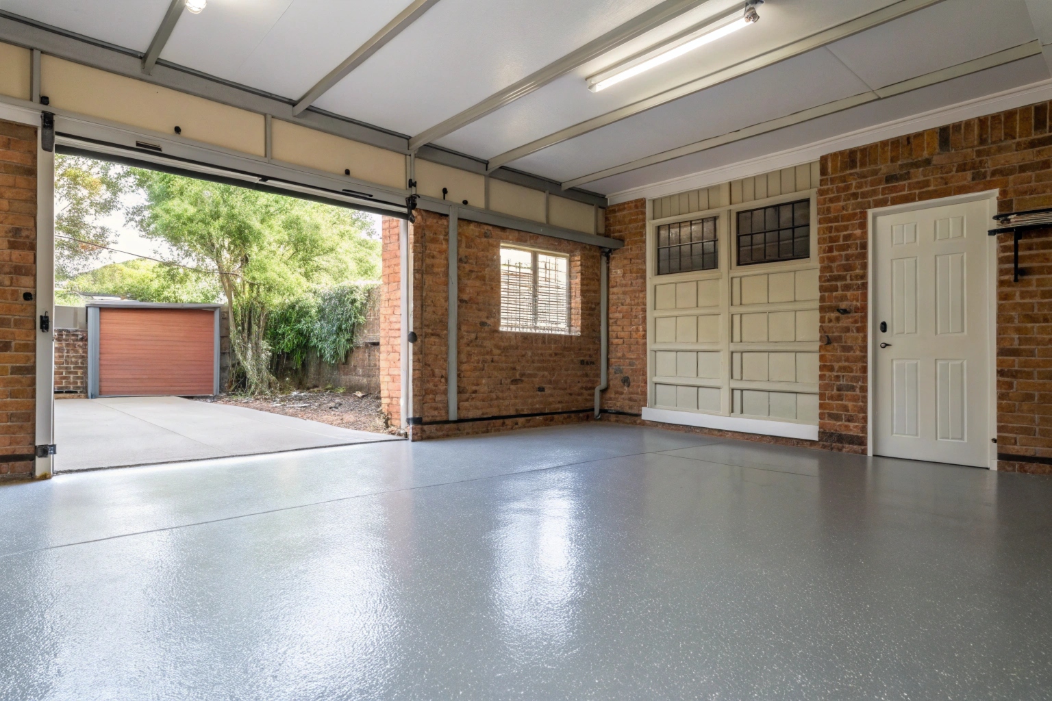 Epoxy garage floor coating in an older Sutherland home