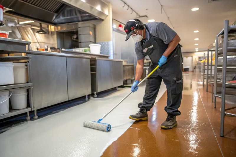 Food-safe epoxy flooring in a restaurant kitchen