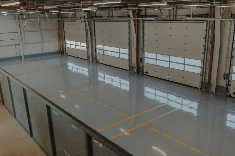 A photo of an empty, freshly finished epoxy floor