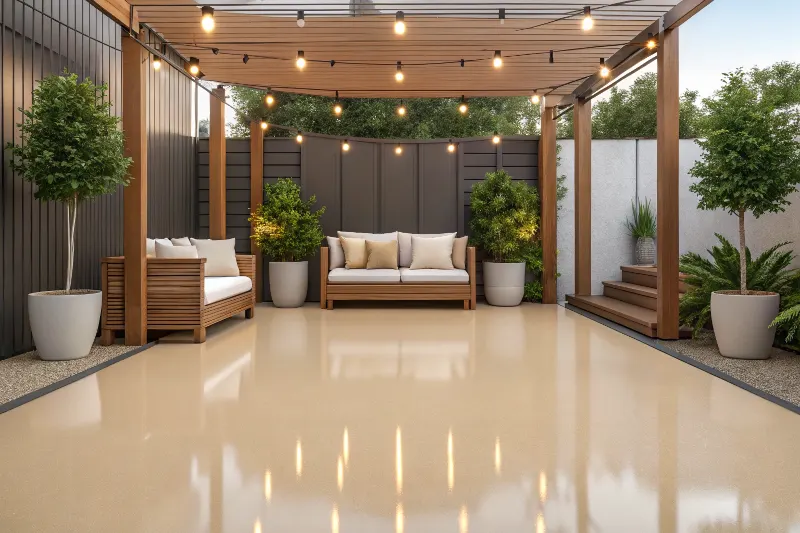 a modern epoxy coated patio