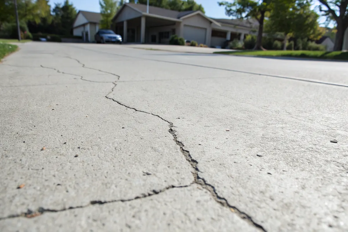 Close-up of a concrete surface texture and crack profile